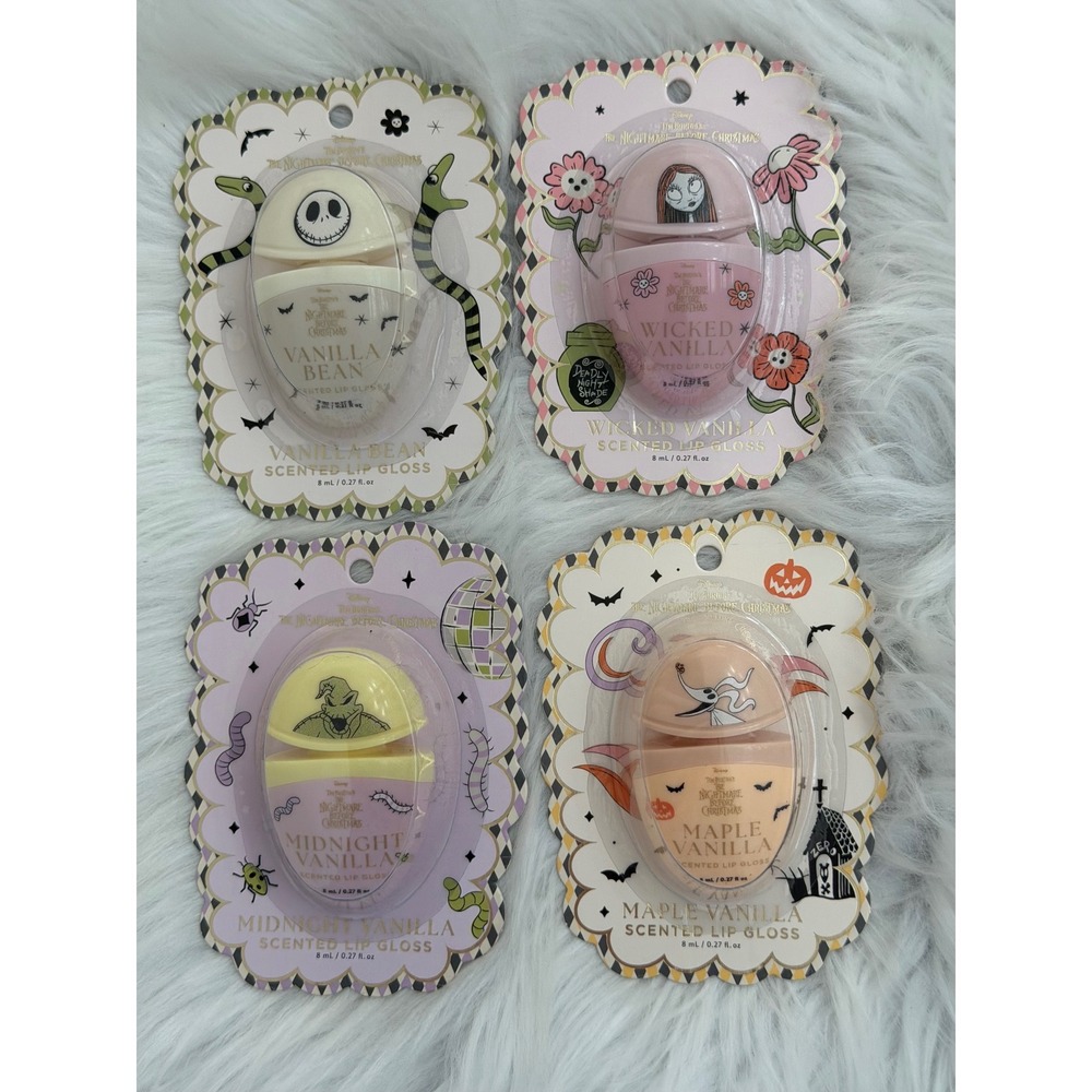 Nightmare Before Christmas Lip Gloss Set 4pk Jack Sally Oogie Zero Vanilla Scent